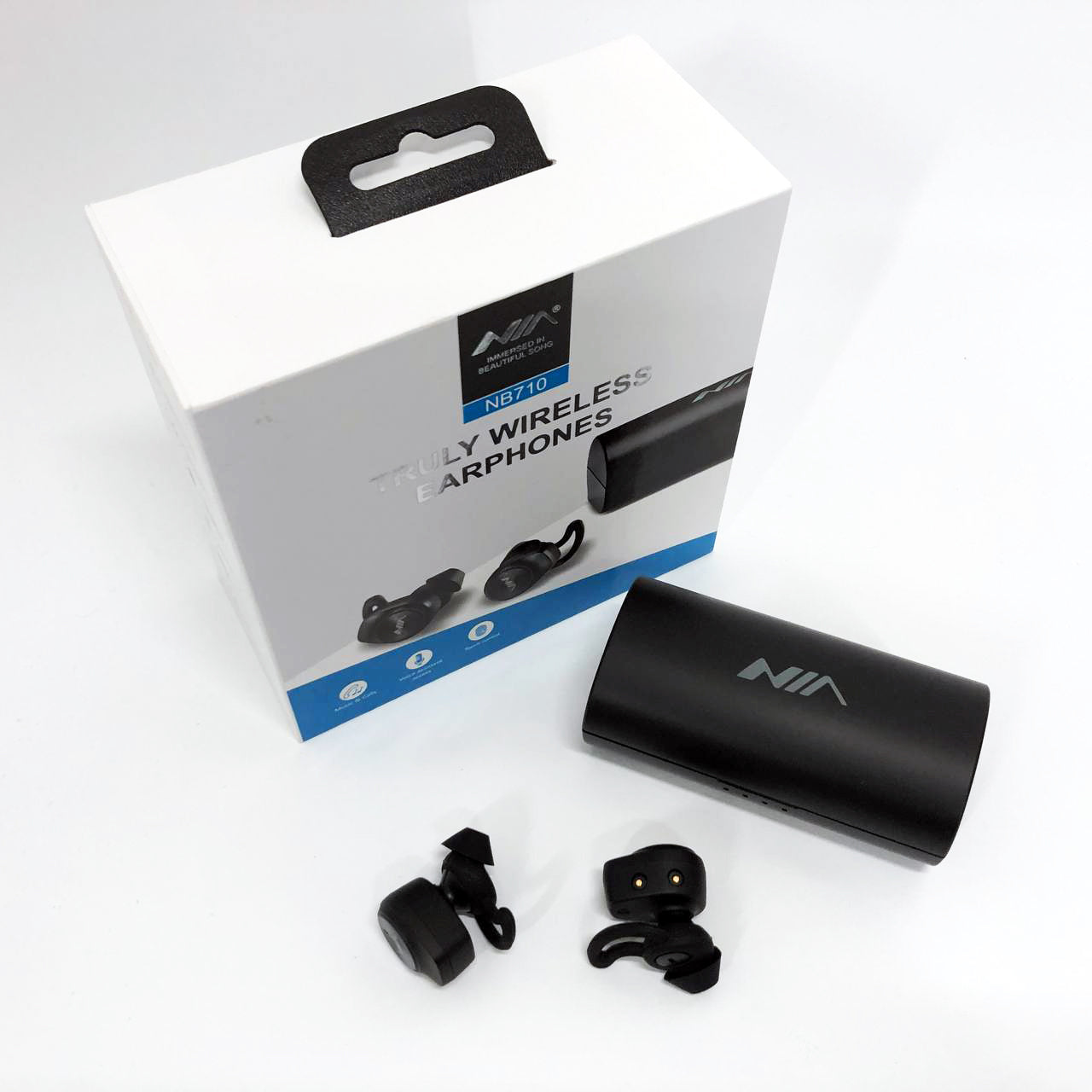Наушники Bluetooth NIA NB710 с кейсом черные беспроводные, Наушники для тренировок сенсорные беспроводные
