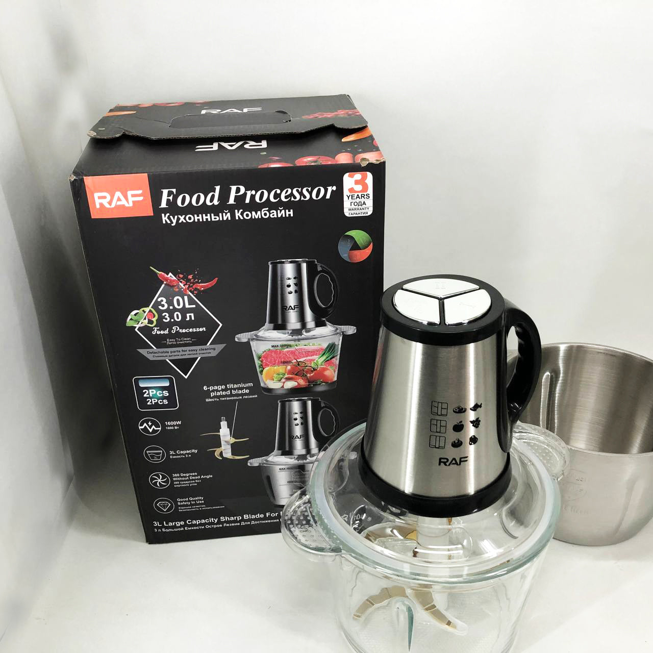 Блендер-измельчитель RAF R.7028 2 в 1, 300 Вт, 2 чаши, Бытовой мощный измельчитель продуктов