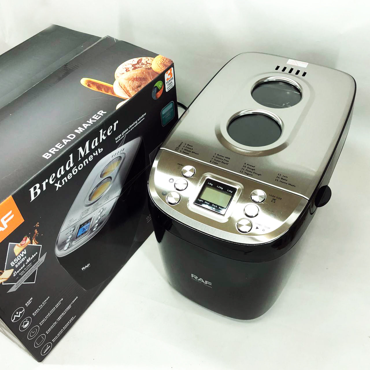 Хлебопечка RAF R.564, 15 программ, 1000-1500 г, с таймером и антипригарным покрытием