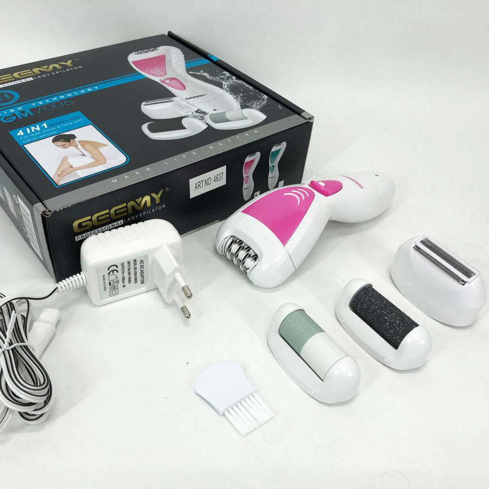 Эпилятор Gemei GM-7006 4в1 - Профеcсиональный беспроводной эпилятор бритва с насадками триммер + пемза