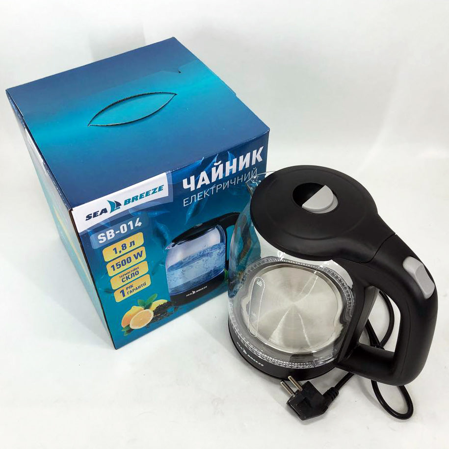 Чайник электрический SeaBreeze SB-014 1.8 л 1800 Вт, чайник прозрачный с подсветкой, электрочайник