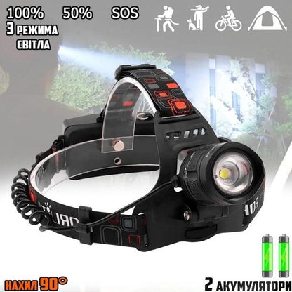 Налобный фонарь Bailong BL-T32-P50, мощный налобный светодиодный фонарик на голову, три режима