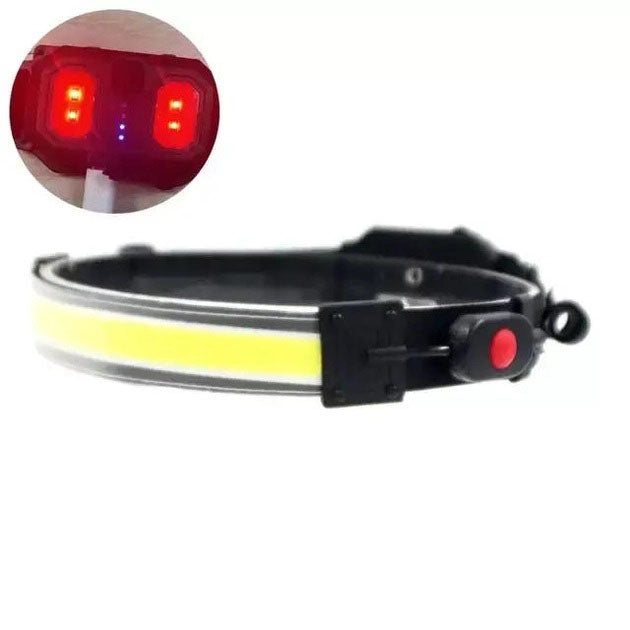 Фонарик налобный мягкий аккумуляторный XQ-T1C USB с красными задними огнями, фонарь на голову для рыбалки