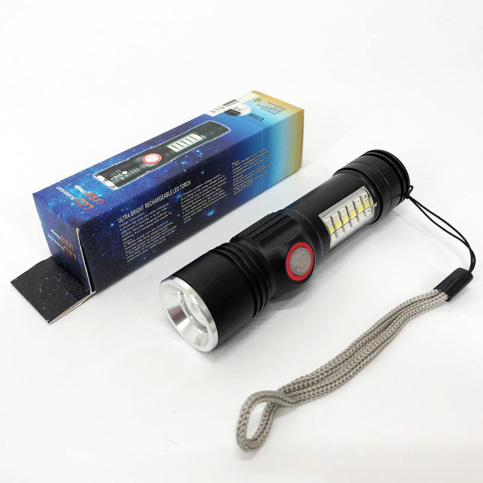 Фонарь SY-1903C-P50+SMD+RGB Alarm, ЗУ USB, карманный фонарь с usb зарядкой, сверхмощный фонарик