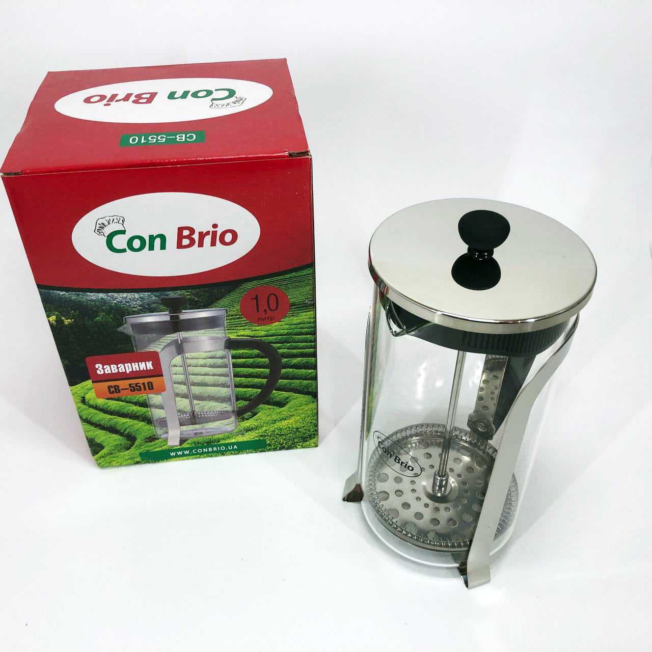Френч-пресс Con Brio 1000 мл стекло нержавейка CB-5510, Чайник для заваривания трав, Заварник прозрачный