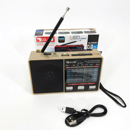 Радио GOLON RX-8866 цифровой портативный радиоприемник с фонариком функцией PowerBank. Цвет: золотой