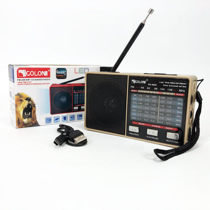 Радио GOLON RX-8866 цифровой портативный радиоприемник с фонариком функцией PowerBank. Цвет: золотой