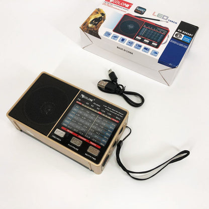 Радио GOLON RX-8866 цифровой портативный радиоприемник с фонариком функцией PowerBank. Цвет: золотой