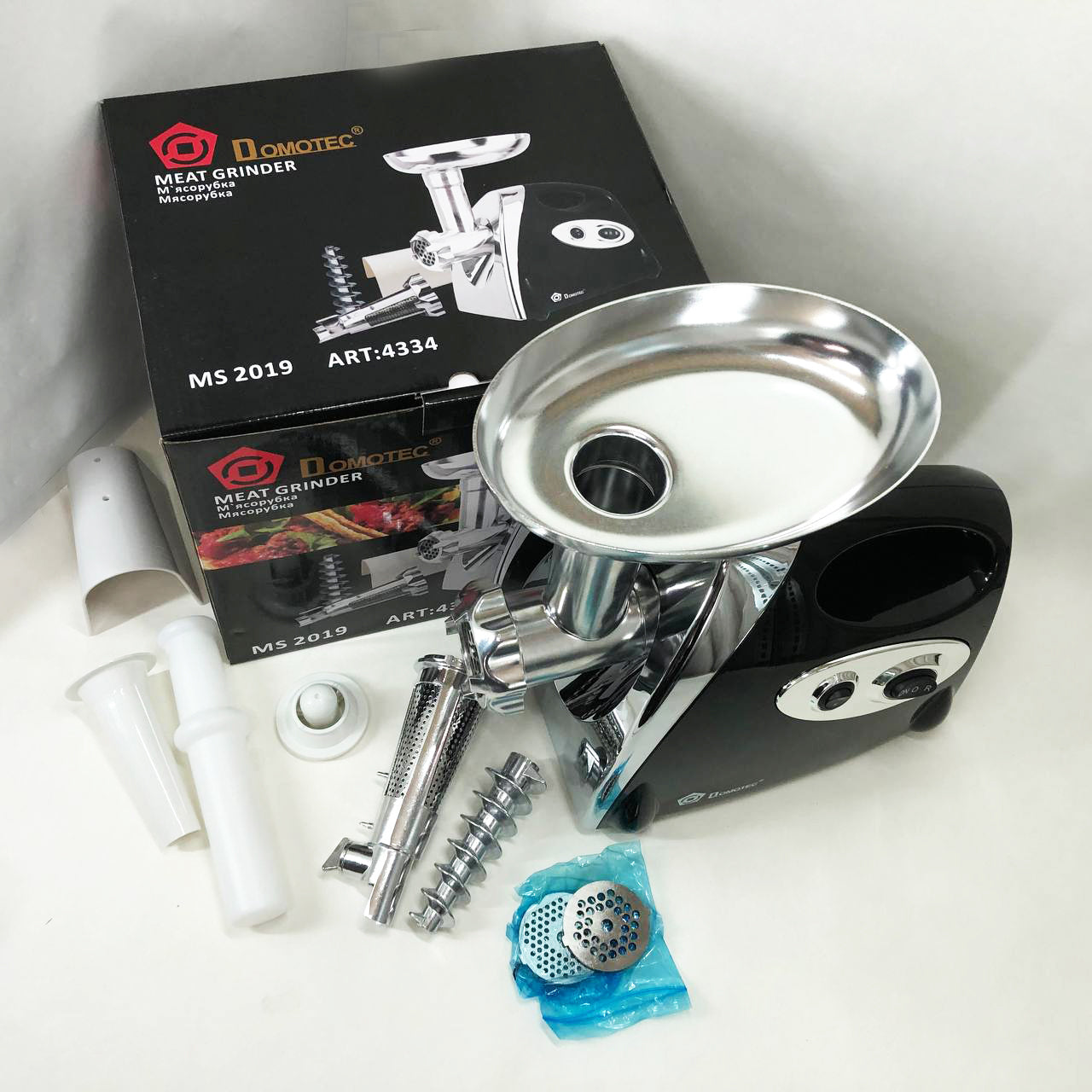 Мясорубка электрическая с соковыжималкой Domotec MS-2019 2400W. Цвет: черный
