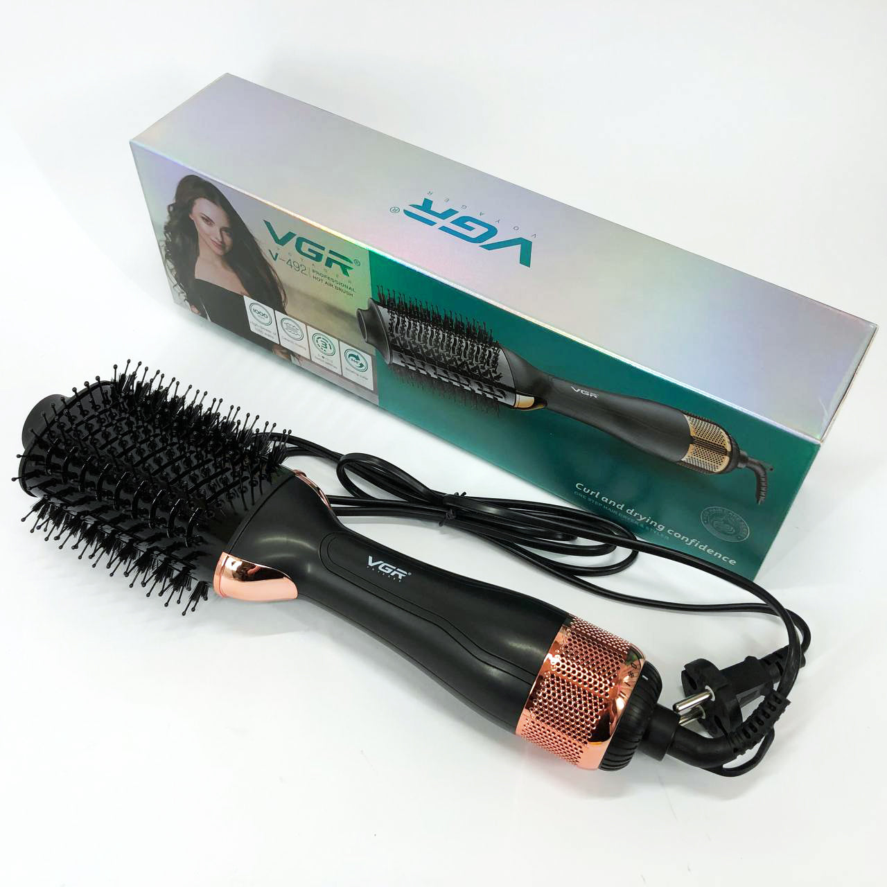 Фен-щетка волос VGR V-492 Профессиональный ионный выпрямитель,  Электрический фен для сушки волос