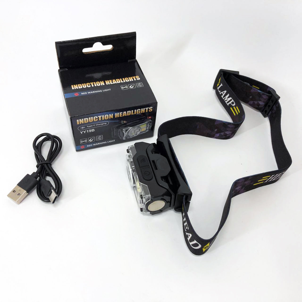 Фонарь налобный YY-19B-3SMD+2COB(white+yellow+red), Налобный фонарик с usb зарядкой