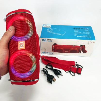 Портативная колонка TG642 с RGB подсветкой и ремешком, портативная блютус колонка. Цвет: красный