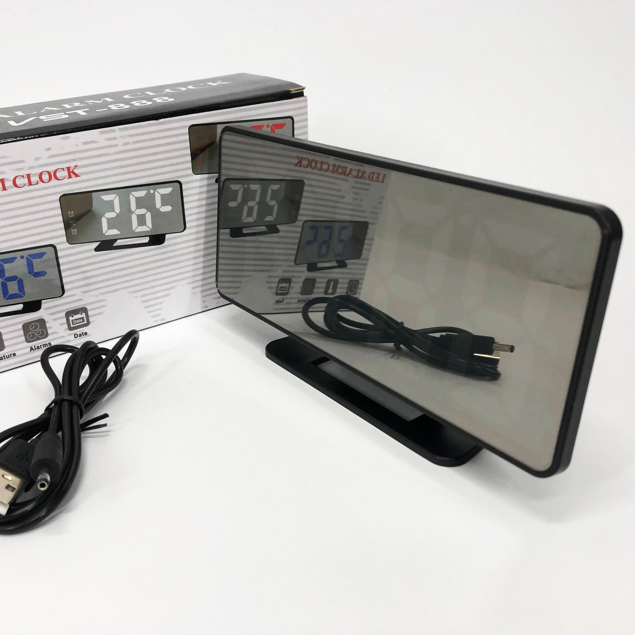 Часы настольные зеркальные VST-888Y-5 USB с синим циферблатом, Настольные часы с подсветкой