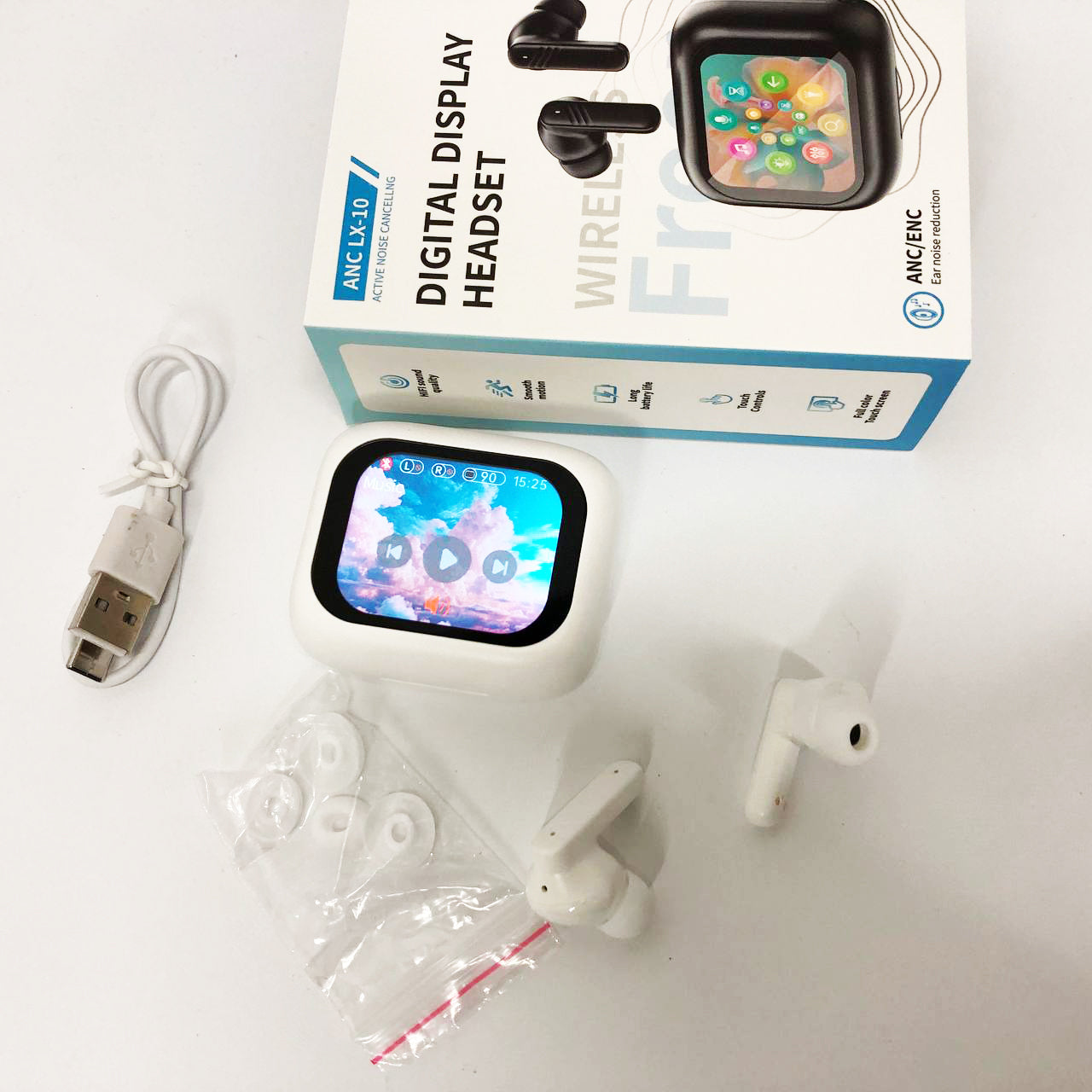 Наушники беспроводные LX-10 TWS Earbuds с LED дисплеем, Блютуз гарнитуры, Вакуумные наушники. Цвет: белый