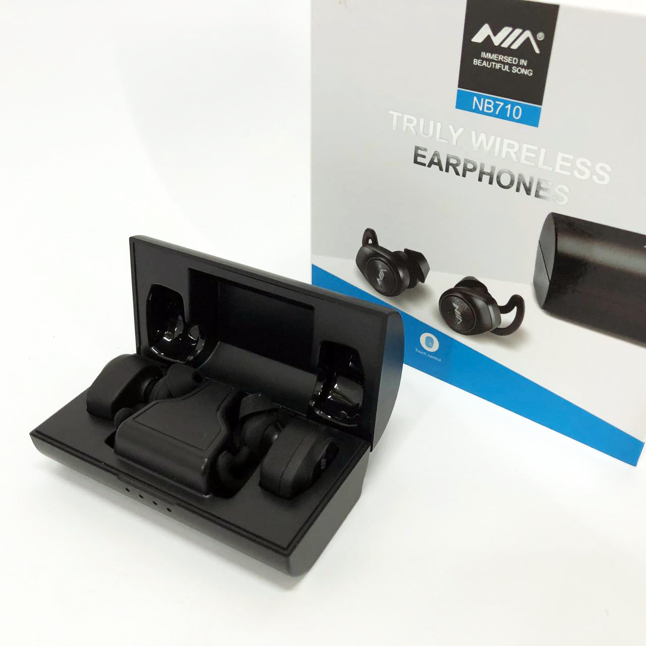 Наушники Bluetooth NIA NB710 с кейсом черные беспроводные, Наушники для тренировок сенсорные беспроводные