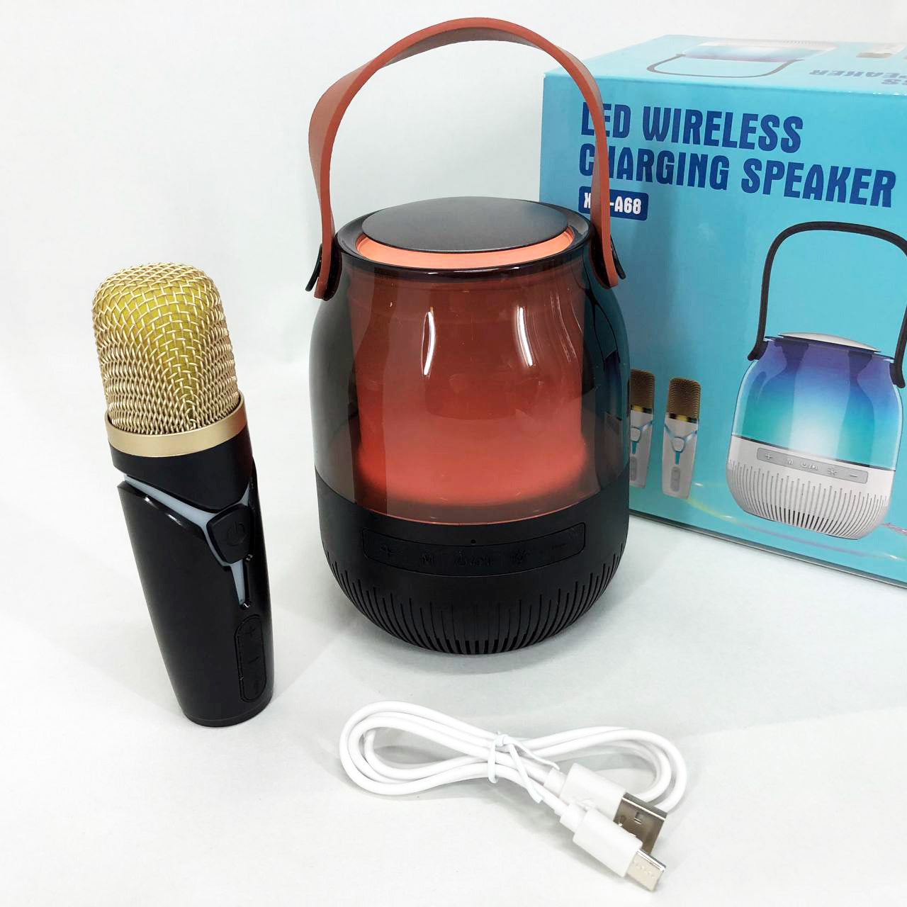Портативная колонка XM-A68 с RGB подсветкой и микрофоном, Bluetooth микрофон для караоке