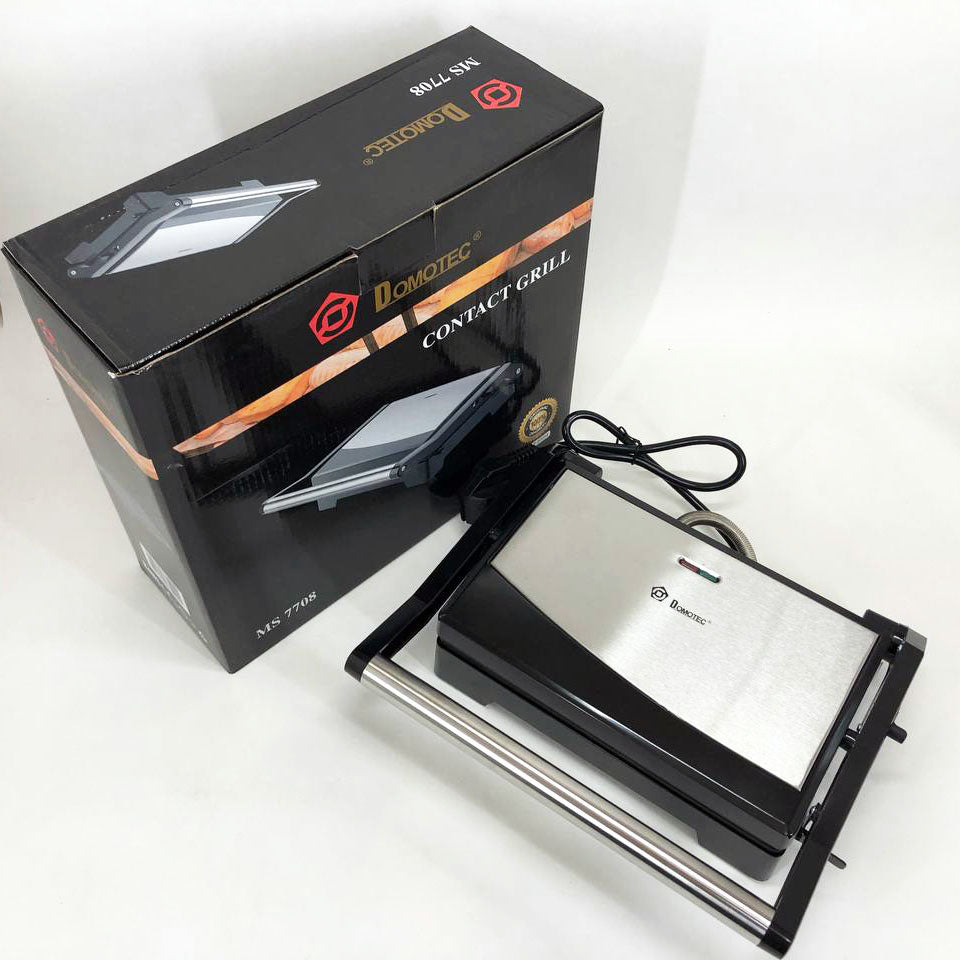 Гриль электрический Domotec MS-7708 контактный прижимной с антипригарным гранитным покрытием 1000 W