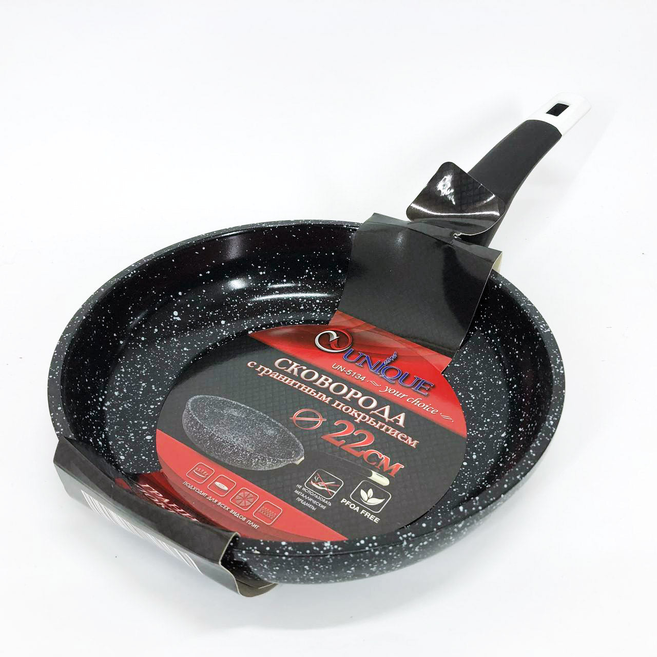 Сковорода UNIQUE UN-5134 22 см. без крышки, устойчивая к царапинам и сколам сковорода, с антипригарным покрытием