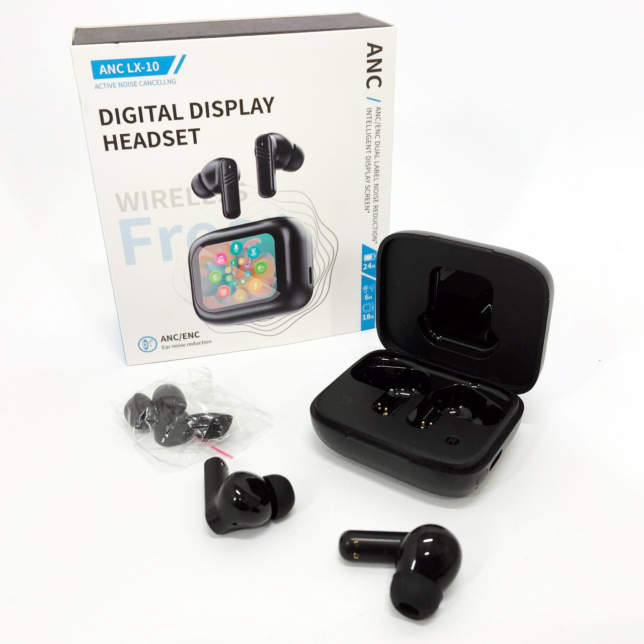 Наушники беспроводные LX-10 TWS Earbuds с LED дисплеем Блютуз беспроводные наушники затычки. Цвет: черный