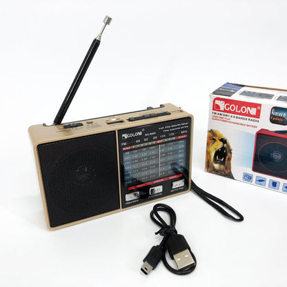 Радио GOLON RX-8866 цифровой портативный радиоприемник с фонариком функцией PowerBank. Цвет: золотой