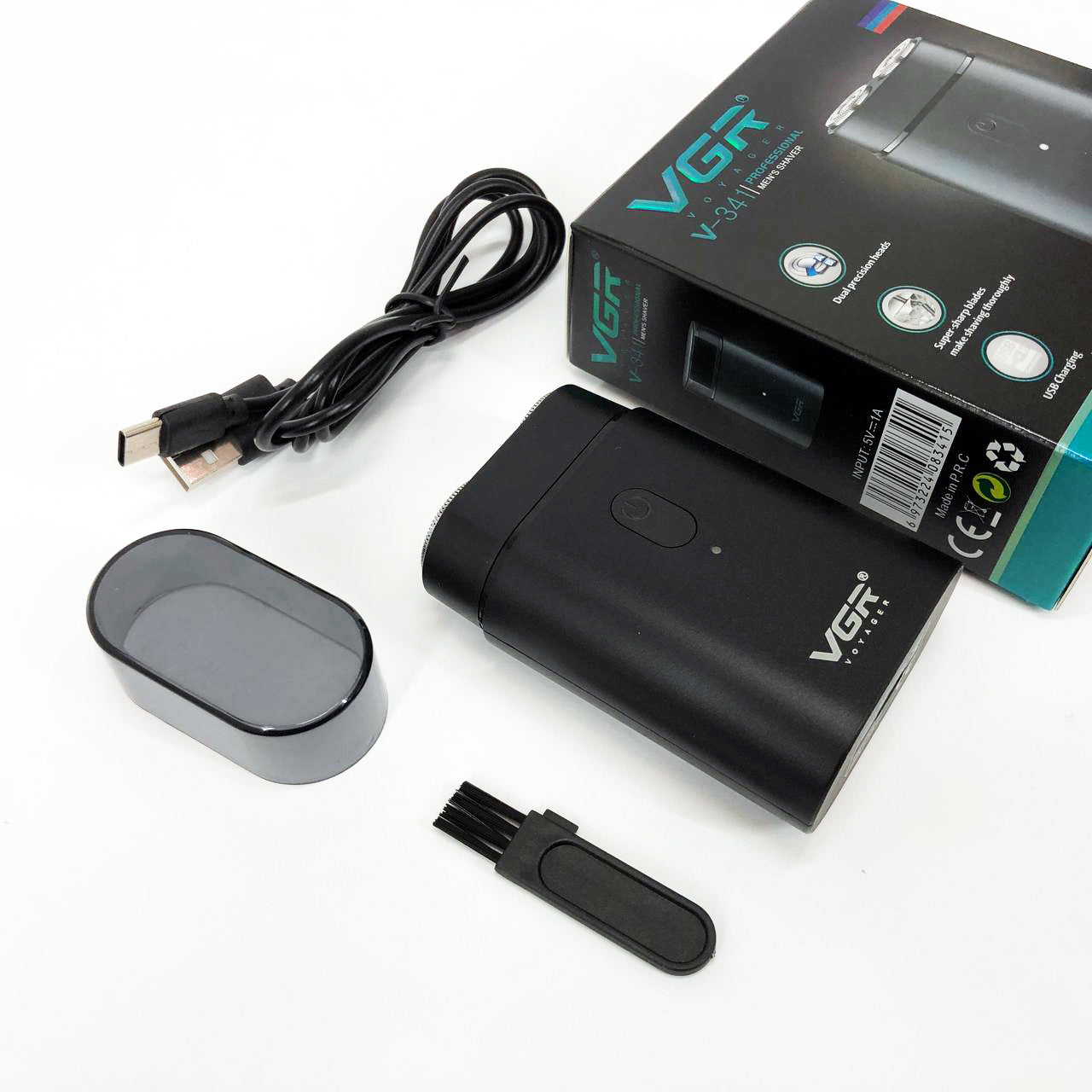 Мужская аккумуляторная мини электробритва VGR V-341 с двумя головками для бритья бороды и усов шейвер