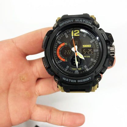Часы наручные мужские SKMEI 1343KH KHAKI, водостойкие тактические часы. Цвет: хаки