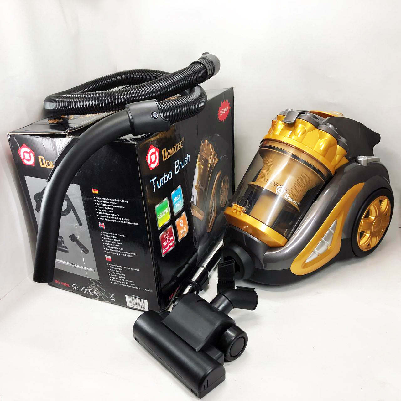 Пылесос для сухой уборки с турбощеткой Domotec MS-4408 3600 Вт без мешка циклонный колбовый контейнерный