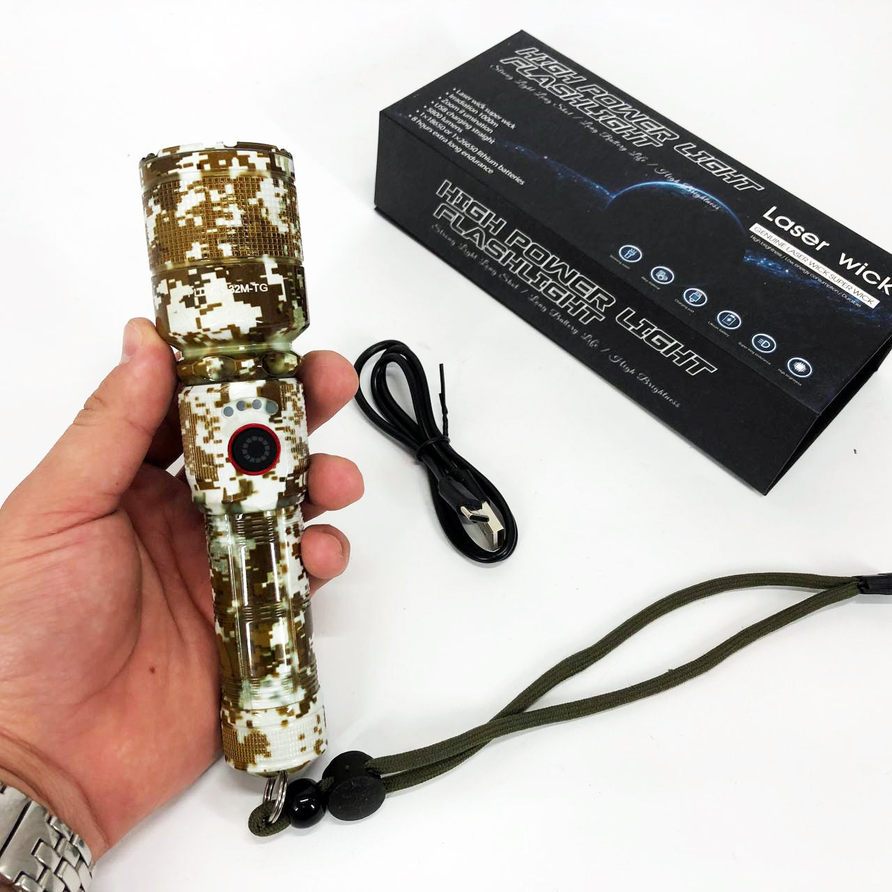 Фонарь ручной аккумуляторный PLD-AK132M Camouflage, Фонарь ручной мощный, Тактичный фонарь