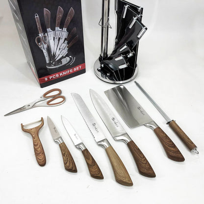 Набор кухонных ножей UNIQUE UN-1833 с деревянными ручками и подставкой