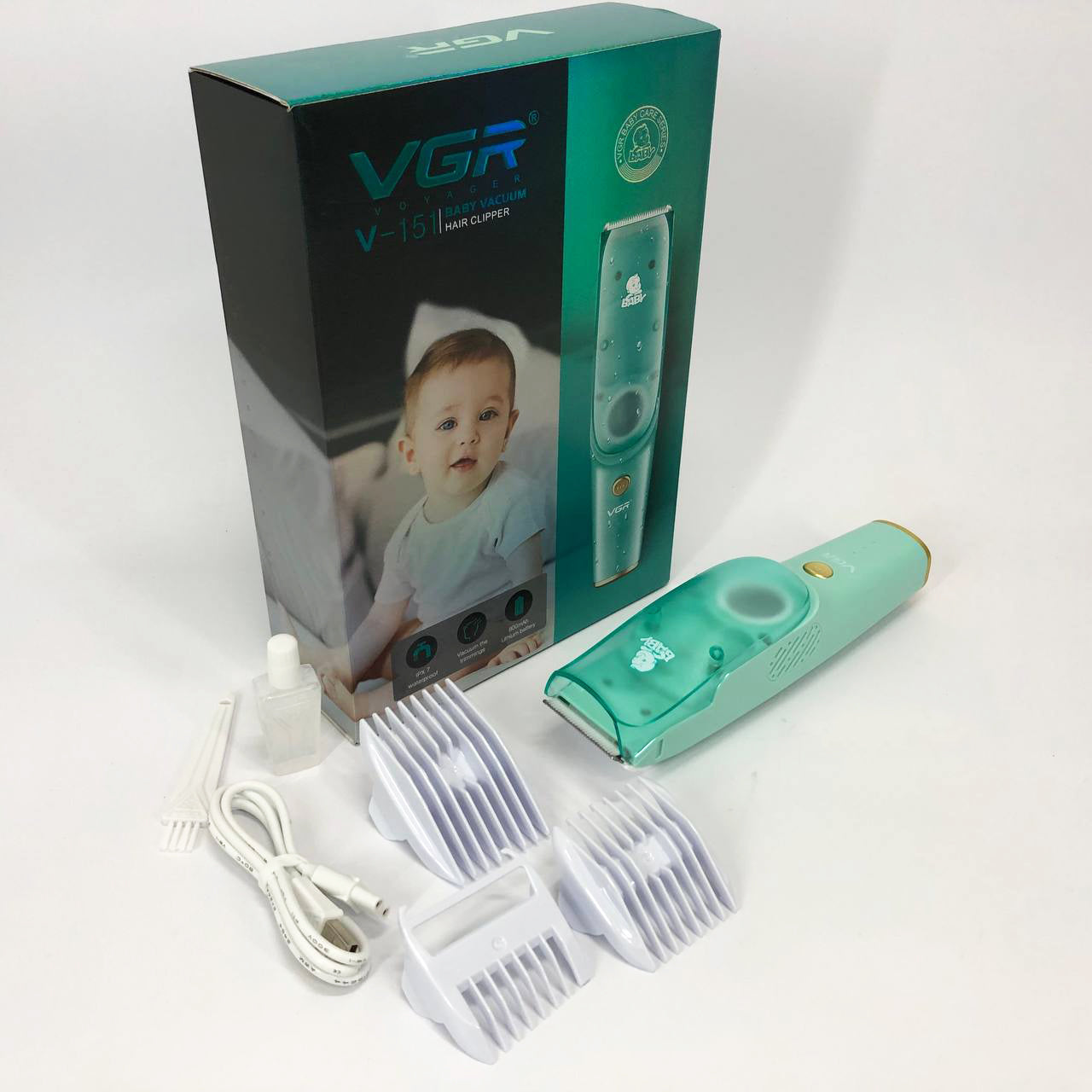 Машинка с вытяжкой для стрижки детей и младенцев VGR V-151 Baby со сменными насадками