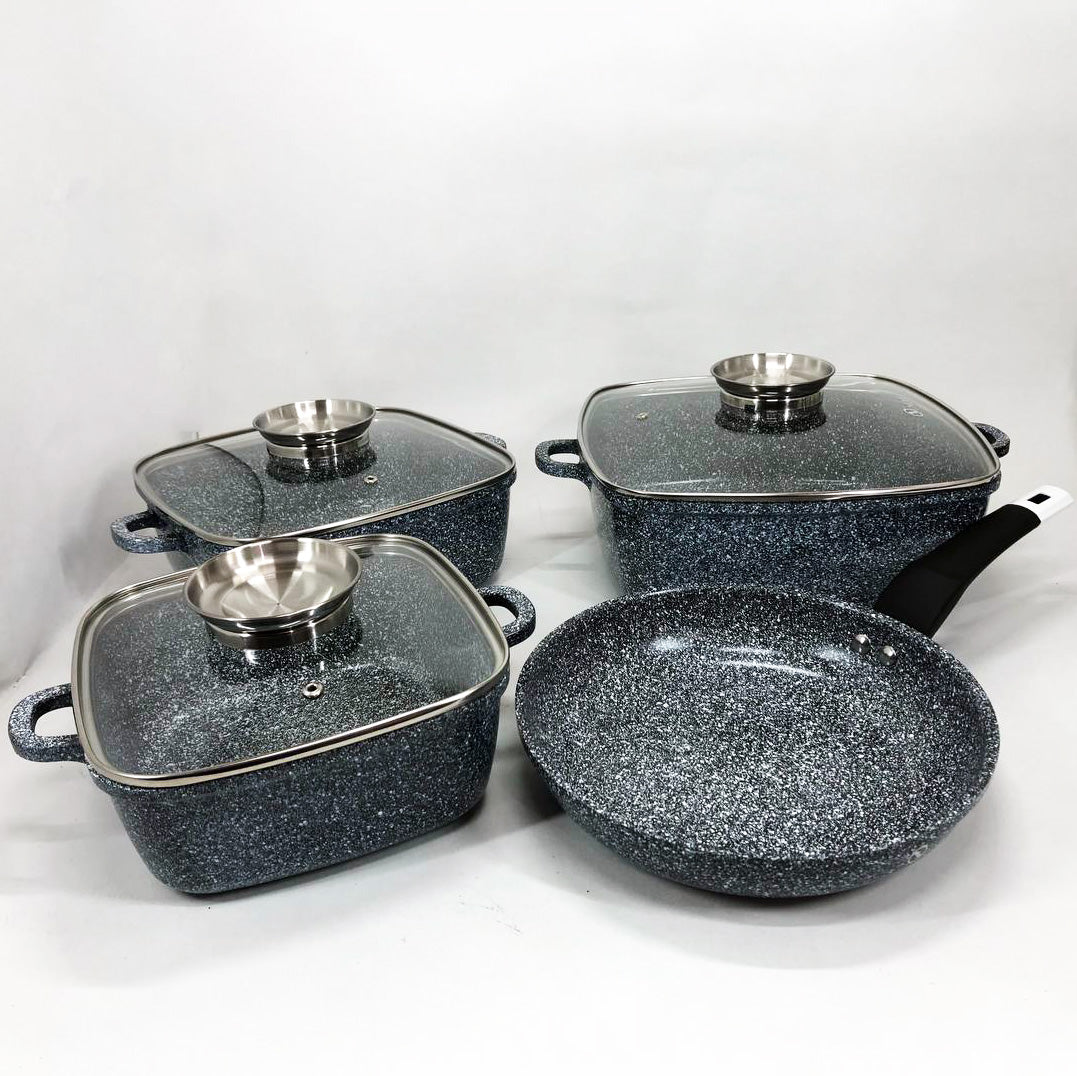 Набор казанов UNIQUE UN-5531 7 предметов, квадрат: 16 см, 20 см, 24 см, круглые 24 см сковорода