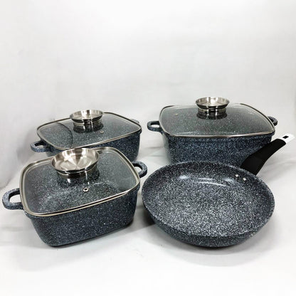 Набор казанов UNIQUE UN-5531 7 предметов, квадрат: 16 см, 20 см, 24 см, круглые 24 см сковорода