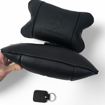 Набір шкіряних подушок Mercedes-Benz + брелок у подарунок, подушка на підголовник