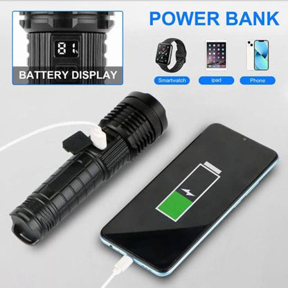 Фонарик PLD-H007 White Laser LED PM10-TG с встроенным аккумулятором PowerBank, Фонарик тактический ручной