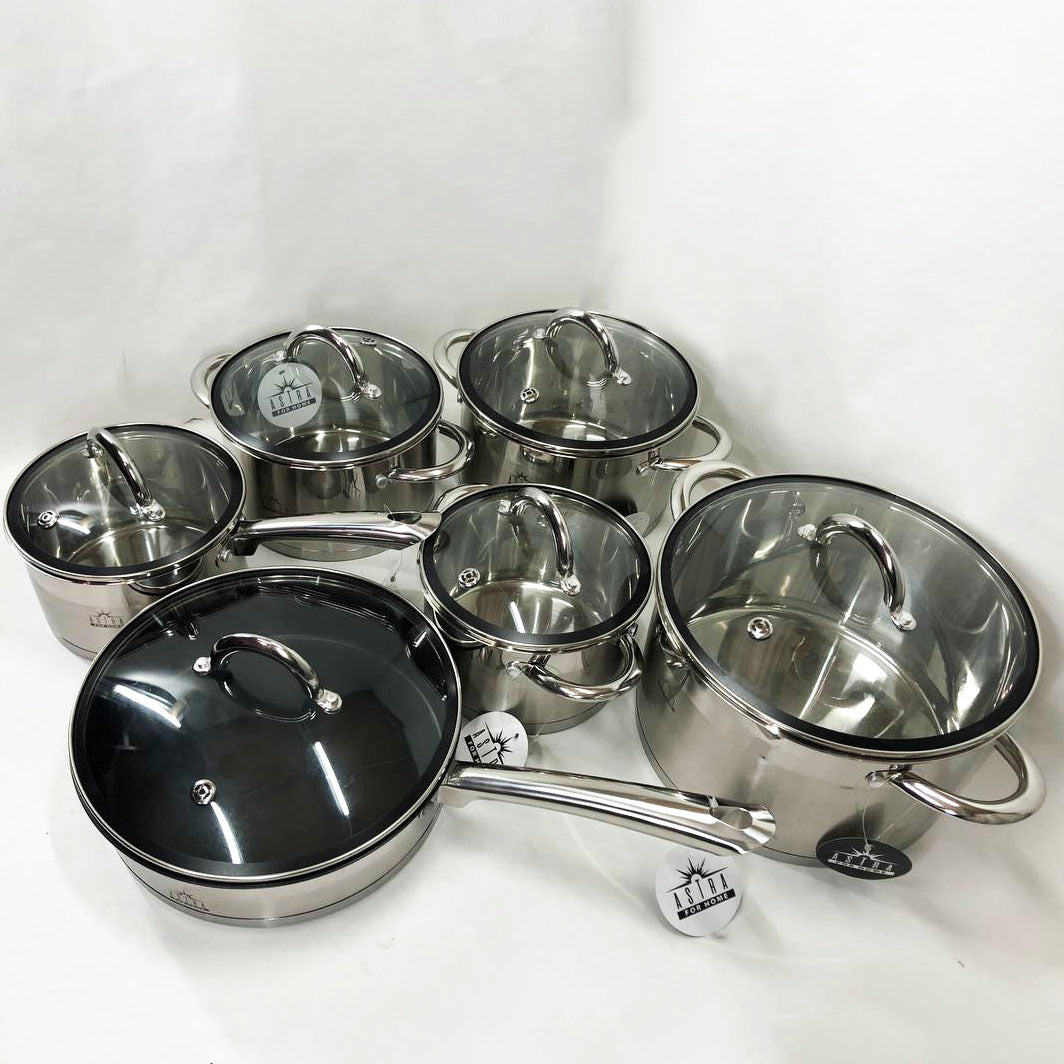 Набор посуды 12 предметов ASTRA A-2412, набор казанов, набор кастрюль из нержавеющей стали