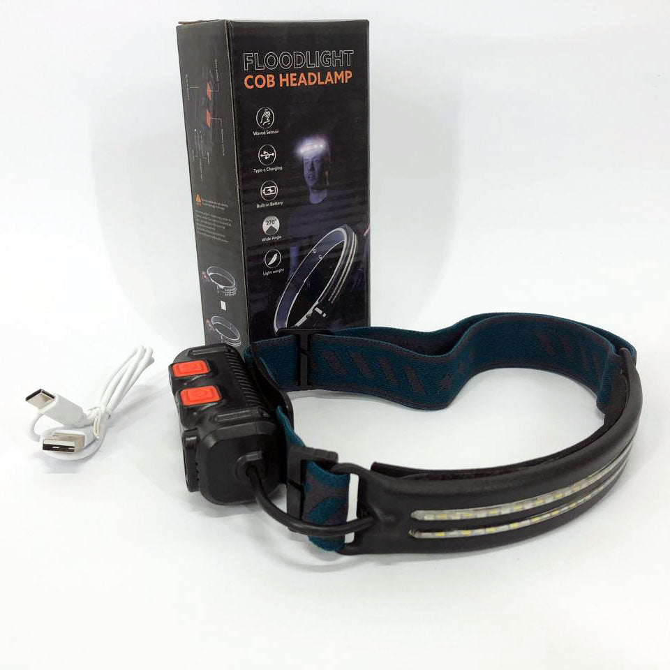 Фонарь налобный аккумуляторный BL-W691-2COB (white/red/RGB) с датчиком движения, мощный налобный фонарь