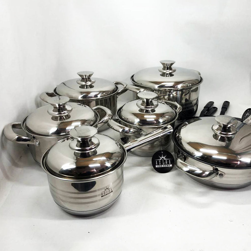 Набор посуды 18 предметов ASTRA A-2518, кастрюли из нержавейки, кастрюли с крышками, хорошие кастрюли