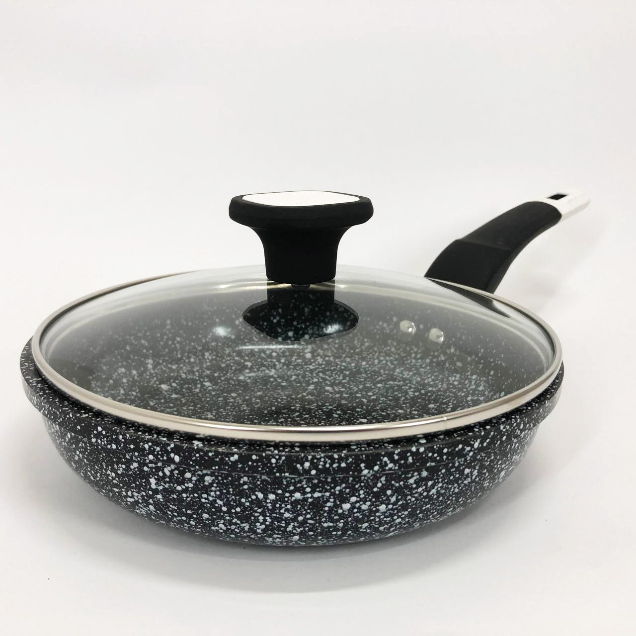 Сковорода с крышкой 20 см светлый гранит UNIQUE UN-5113 | Антипригарная сковорода | Гранитная сковорода