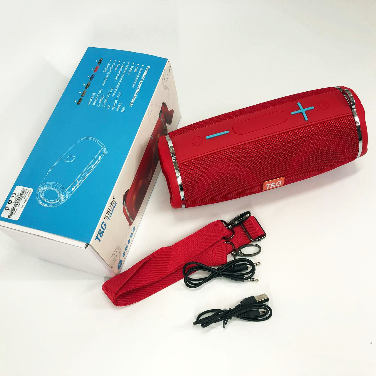 Портативная колонка TG642 с RGB подсветкой и ремешком, портативная блютус колонка. Цвет: красный