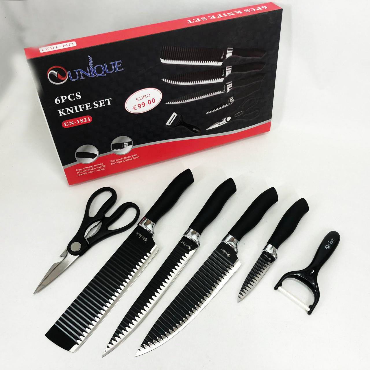 Набор ножей UNIQUE UN-1821 6 шт кухонные ножи ножницы и овощечистка