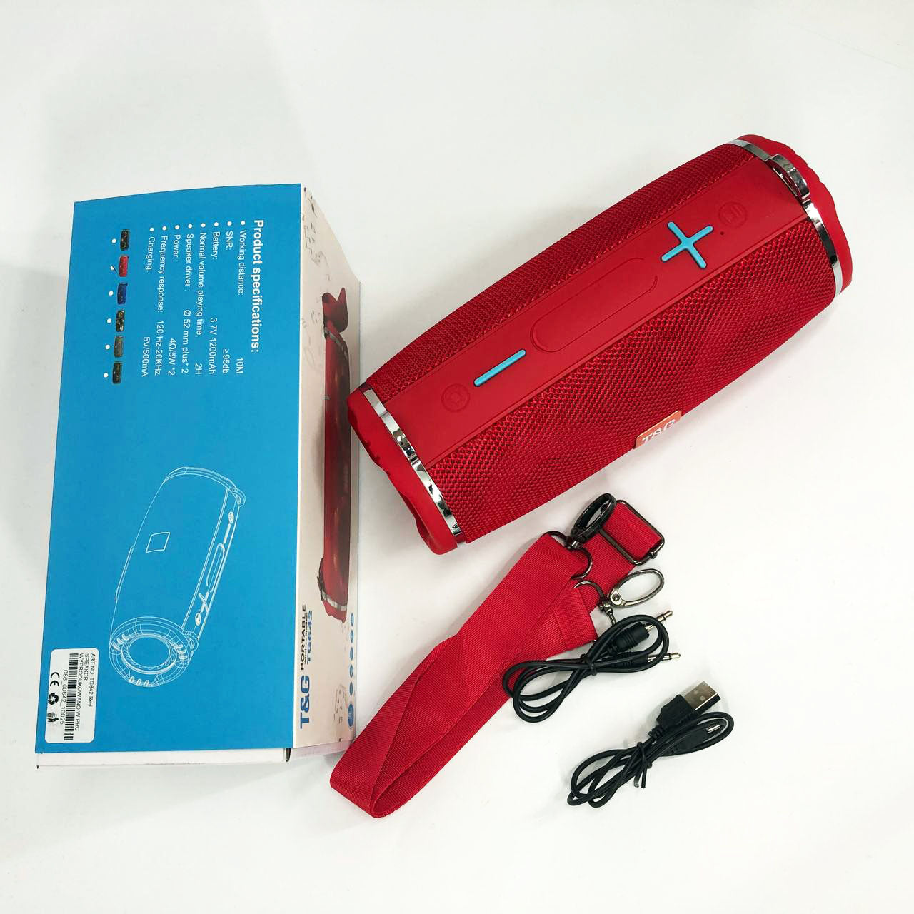 Портативная колонка TG642 с RGB подсветкой и ремешком, портативная блютус колонка. Цвет: красный