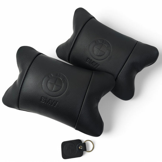 Премиальный набор автоподушек BMW из натуральной кожи – подушки + брелок.