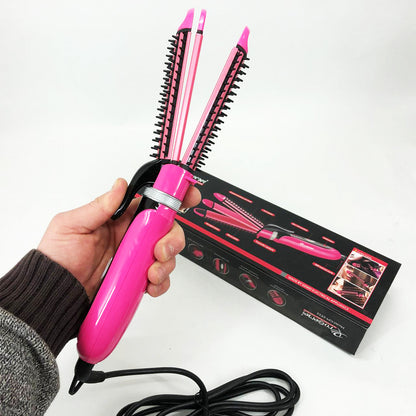 Плойка-утюжок 3в1 Gemei GM-2922, Современные щипцы для завивки волос, Прибор для завивки. Цвет: розовый