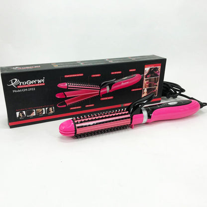 Плойка-утюжок 3в1 Gemei GM-2922, Современные щипцы для завивки волос, Прибор для завивки. Цвет: розовый