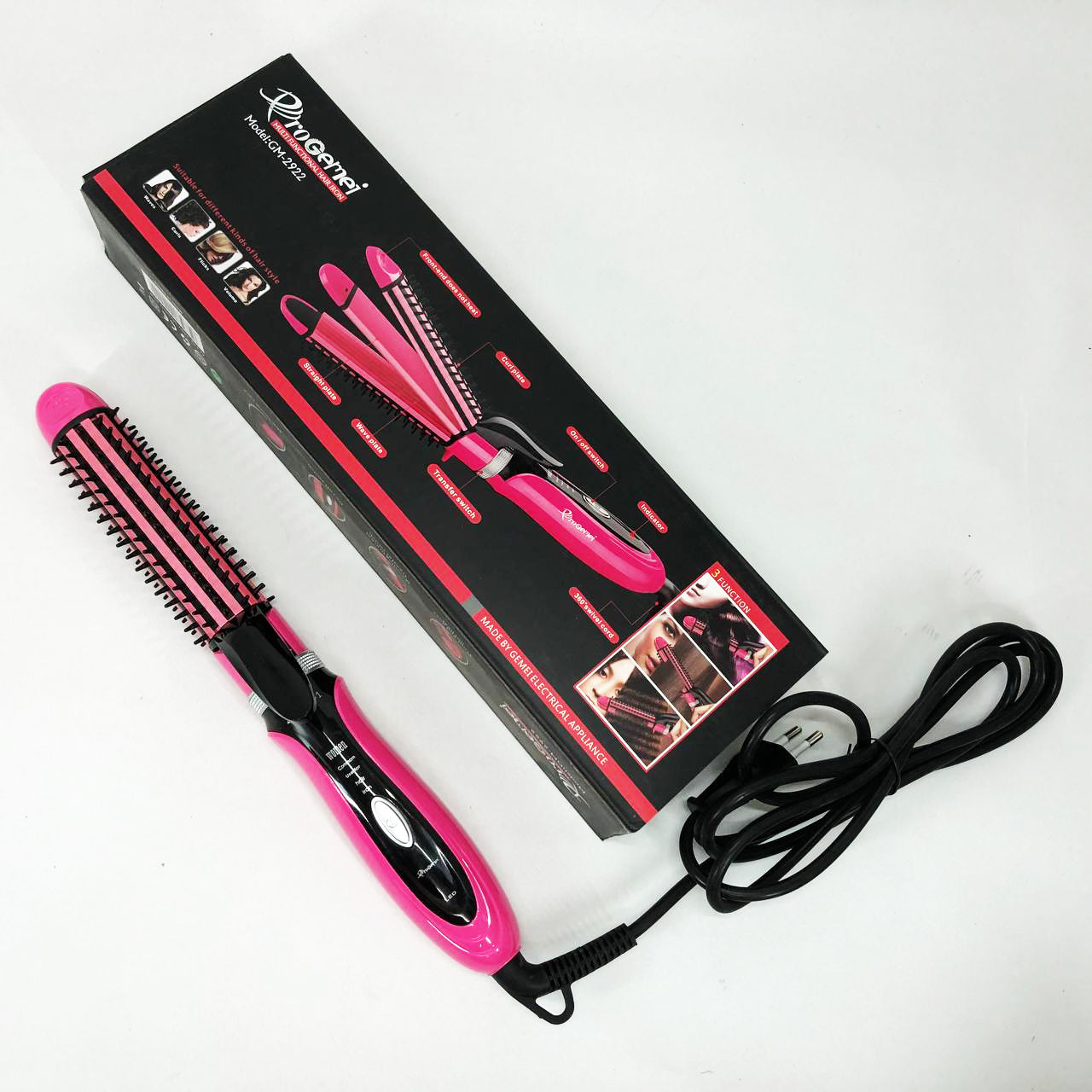 Плойка-утюжок 3в1 Gemei GM-2922, Современные щипцы для завивки волос, Прибор для завивки. Цвет: розовый