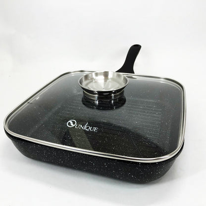 Сковорода гриль UNIQUE UN-4012 стильная 24см, Надежная сковорода с антипригарным покрытием