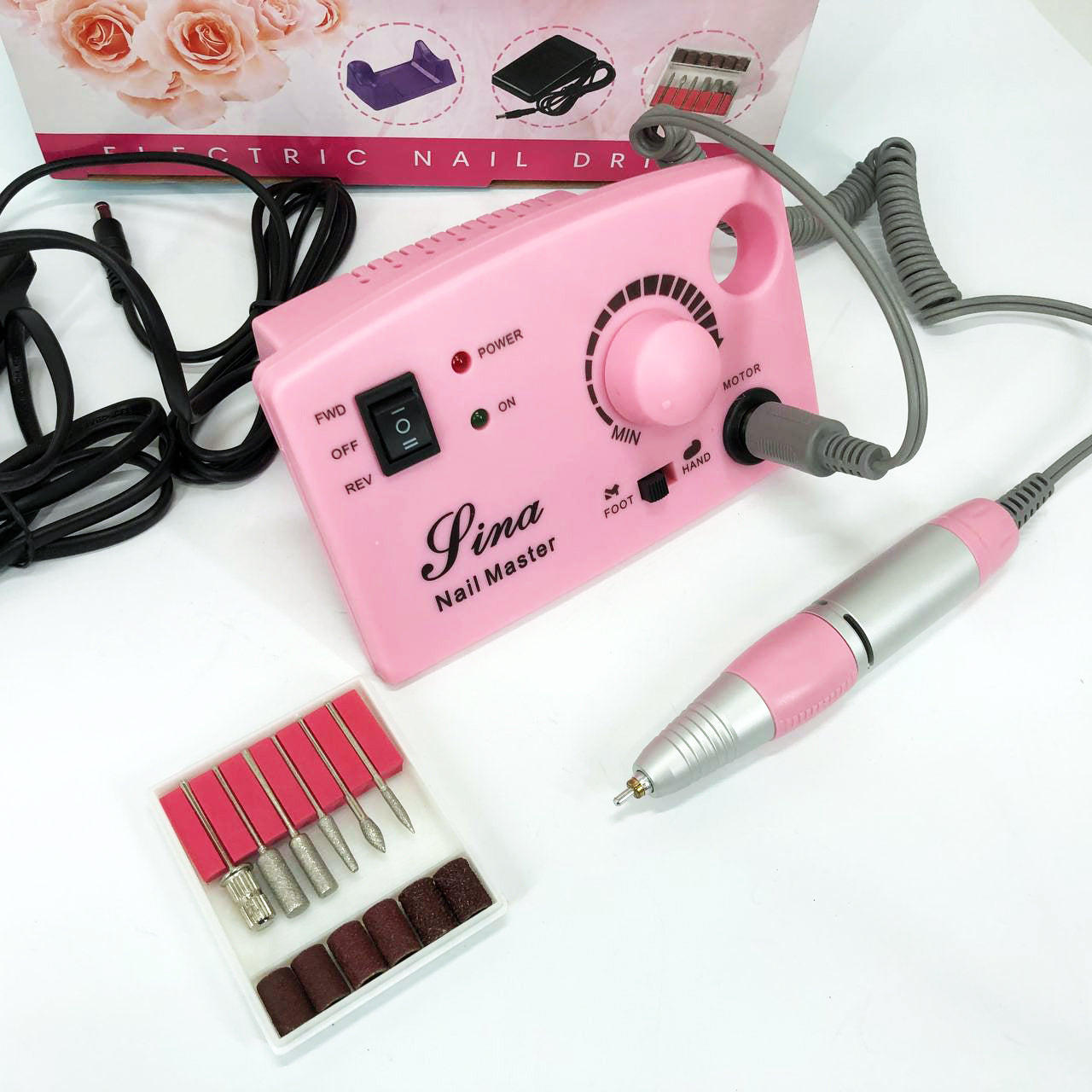 Фрезер DM-211 на 65 Вт - 45000 об./мин. для маникюра и педикюра с педалью и дополнительными насадками