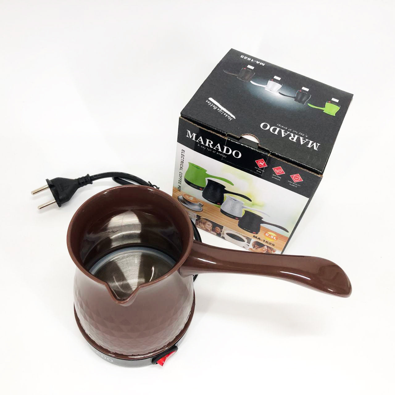 Электрическая турка для кофе Marado MA-1625, Бытовая турка, Бюджетная турка. Цвет: коричневый
