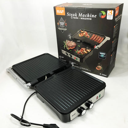 Гриль RAF R.2684 электрический, сэндвичница, с регулятором температуры и таймером 2000 Вт