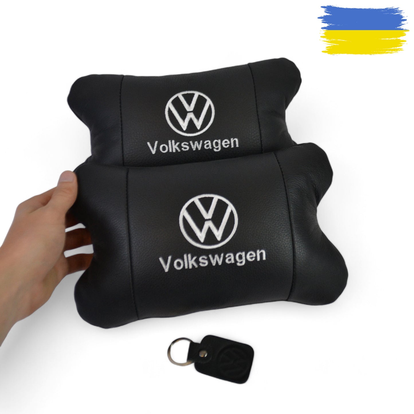 Набор подушек 2шт в авто Volkswagen из натуральной кожи, на подголовник в машину, Автомобильная подушка